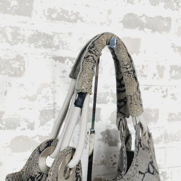 Lindsay Lohan Dita Python Snake Bag Hobo Gray Leather Side Corsets Tote 1010 - Picture 4 of 12